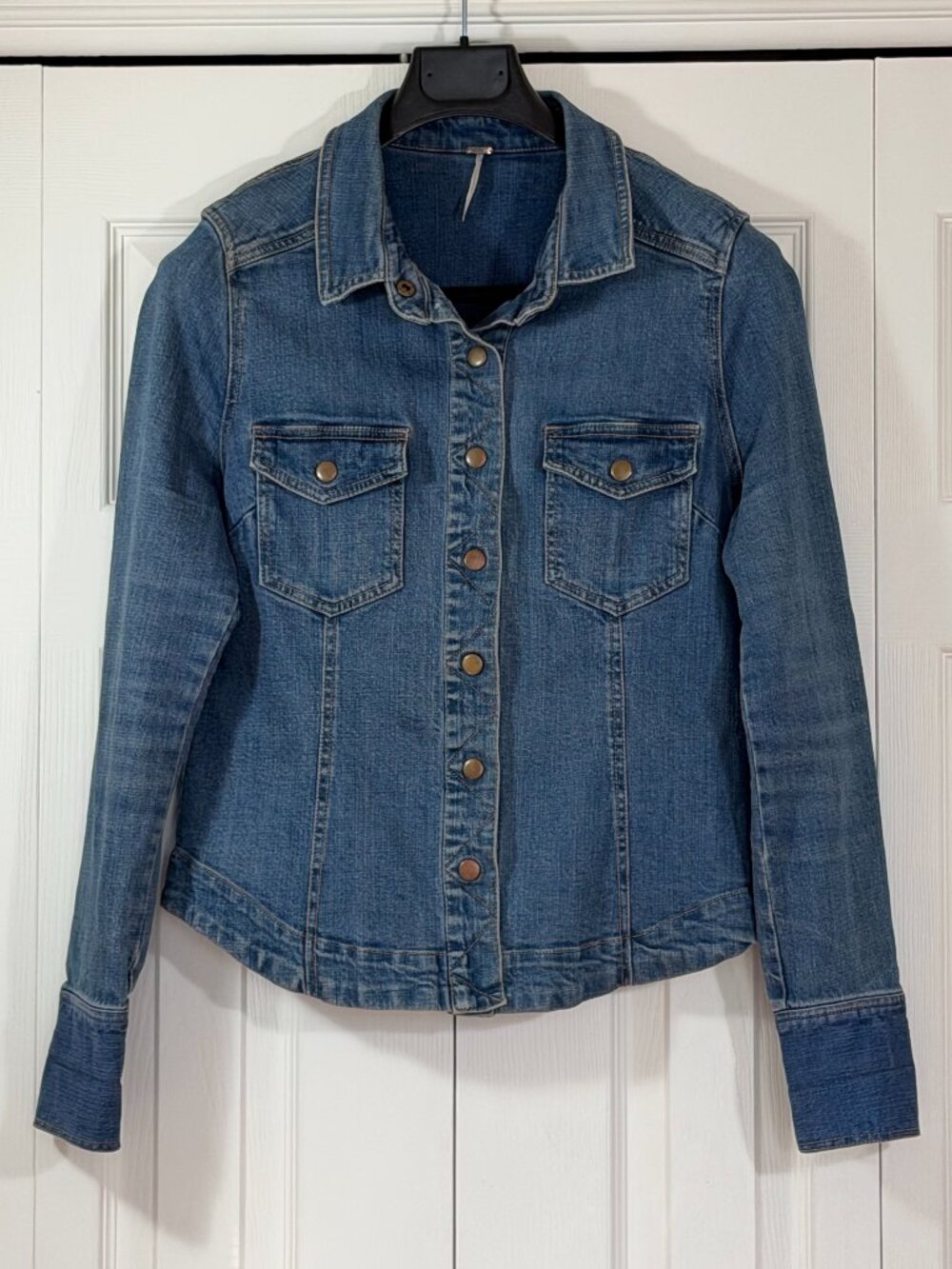 Free People Denim Snap-Button Shirt Jacket